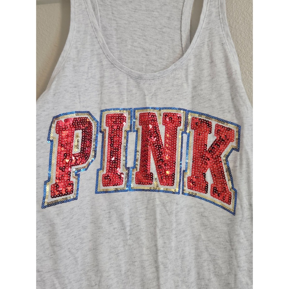 Women's MEDIUM Victoria's Secret PINK Sequin Racerback Tank - Picture 3 of 4